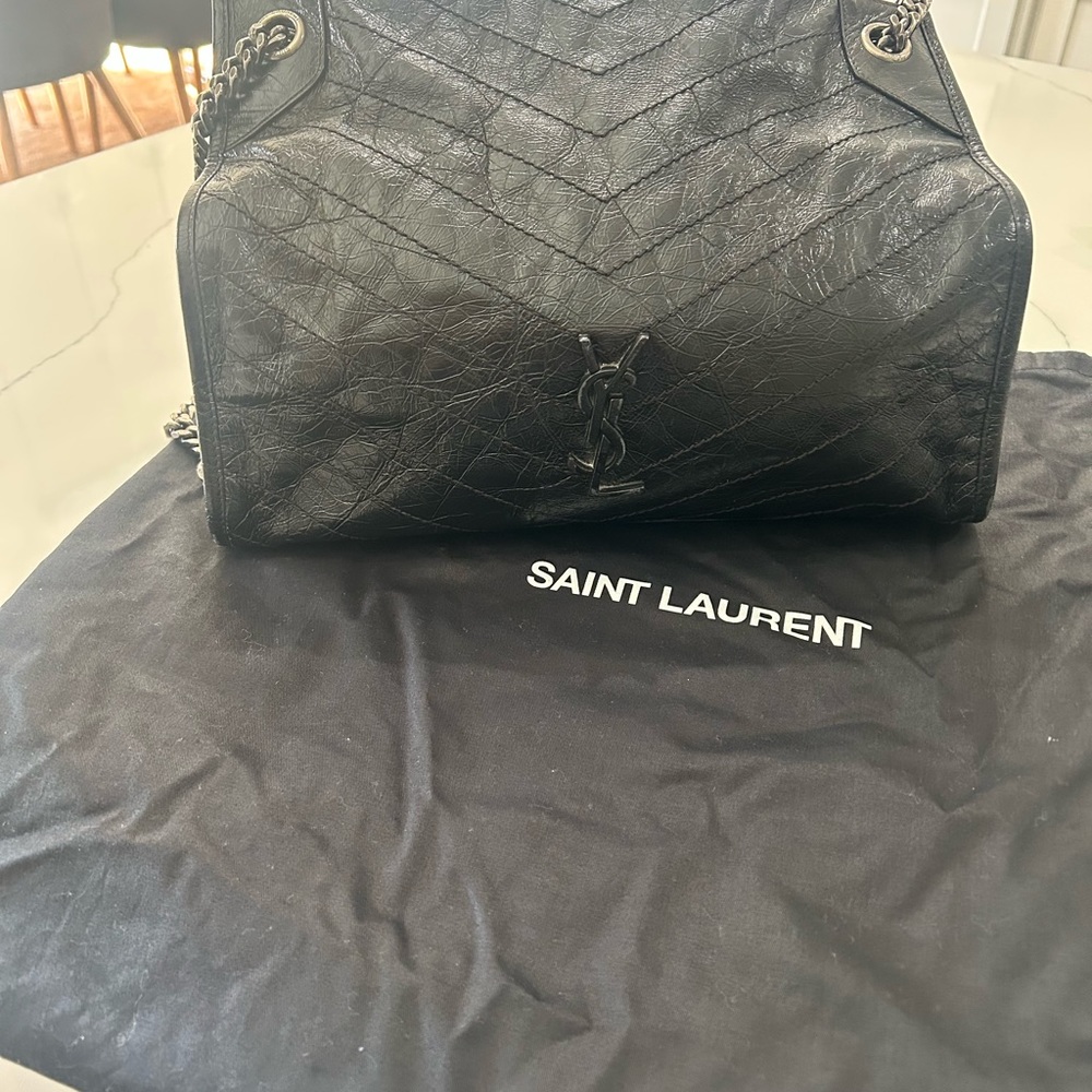 Saint Laurent Black Chevron Quilted Shoulder Bag